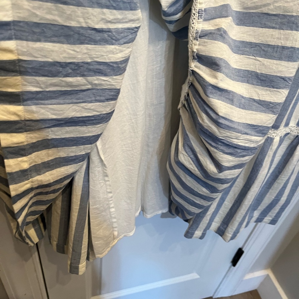 Pink Chicken Blue Chambray and Cream Tiered Maxi Sundress faded stripes - Picture 7 of 12